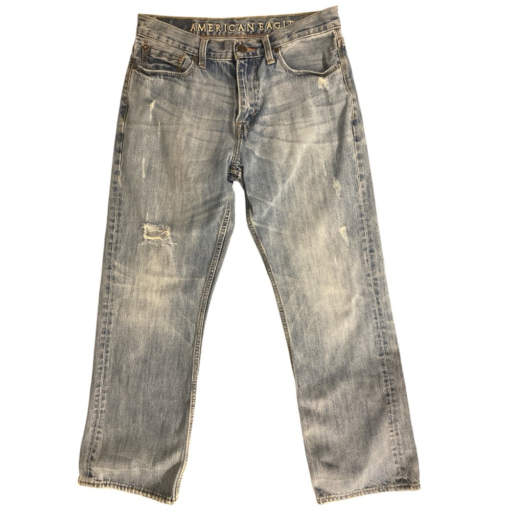 American Eagle Jeans Men’s 31X31 Blue Bootcut Light Wash Distressed Grunge Y2K